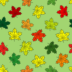 秋无缝手绘制的矢量涂鸦图案与枫树叶子