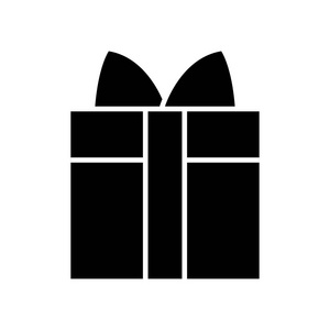 礼品盒图标，矢量图中，黑色标志上孤立的背景