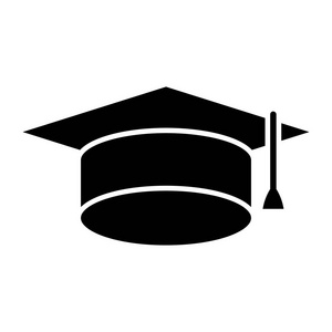 毕业帽图标，矢量插画，孤立的背景上的黑色标志