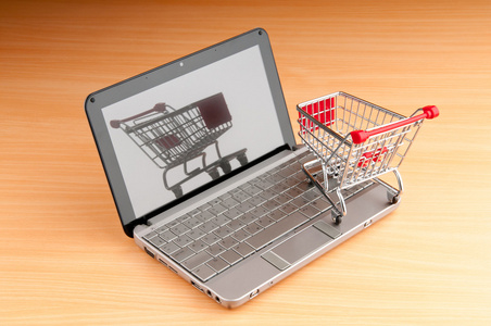 网上购物概念与电脑及购物车