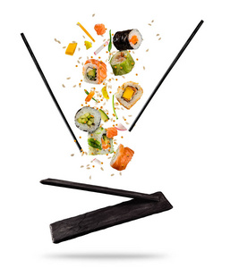 用木筷和石盘子做的寿司的飞行片断, 我