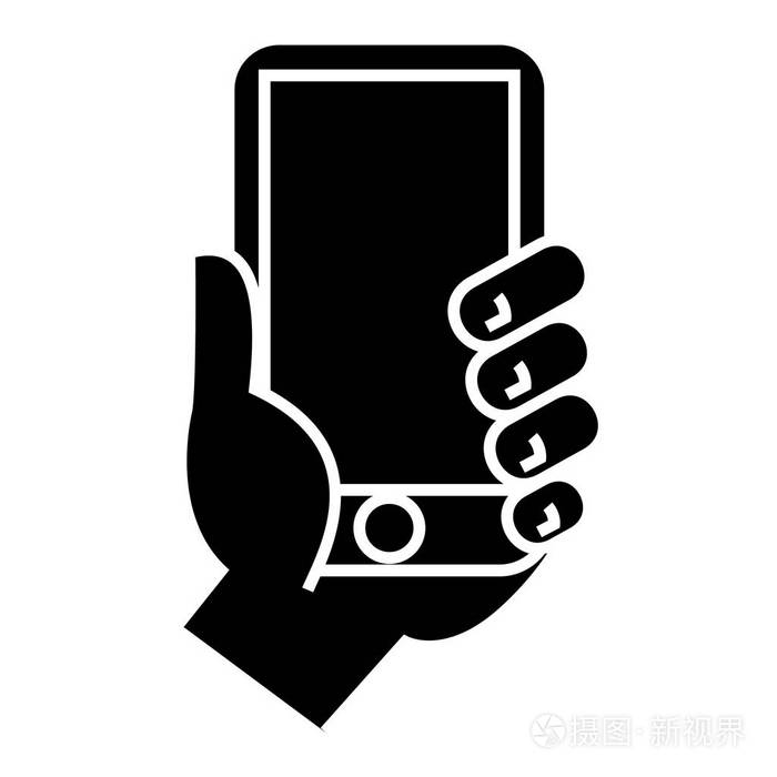 手拿着电话图标,矢量插画,孤立的背景上的黑色标志