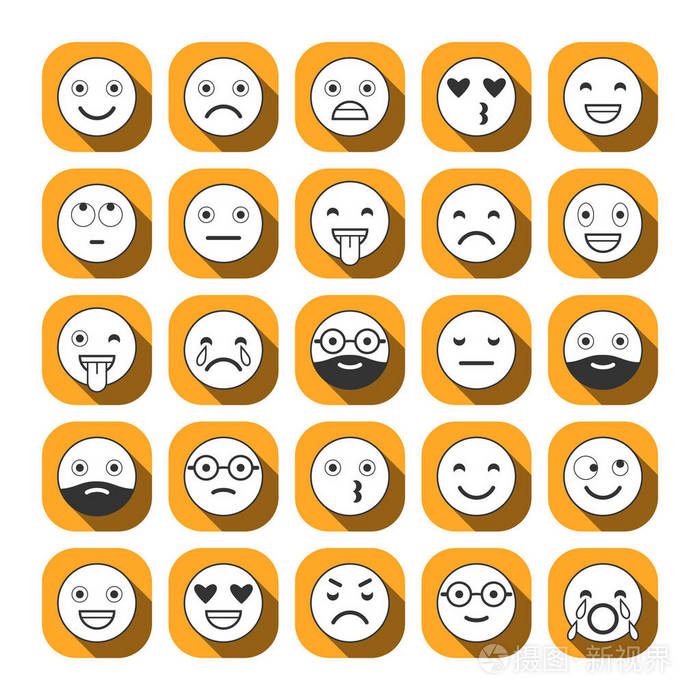 平面图标的图释.微笑与胡子,不同的情感,情绪