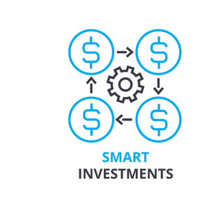 智能投资概念, 轮廓图标, 线性标志, 细线象形, 标志, 平面插图, 矢量