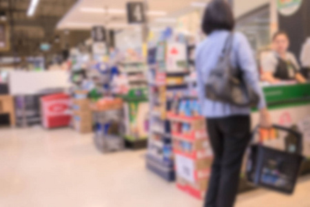 模糊图像抽象在超级市场或购物中心为背景
