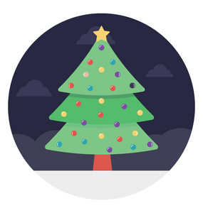 圣诞树平面设计图标, 上面有一颗小星星