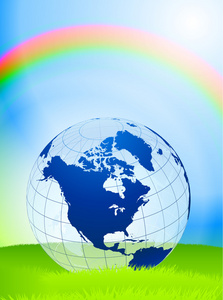 带彩虹的自然背景地球仪