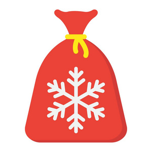 圣诞老人袋平面图标, 新年和圣诞节, 礼品标志矢量图形, 一个彩色的固体图案白色背景, eps 10