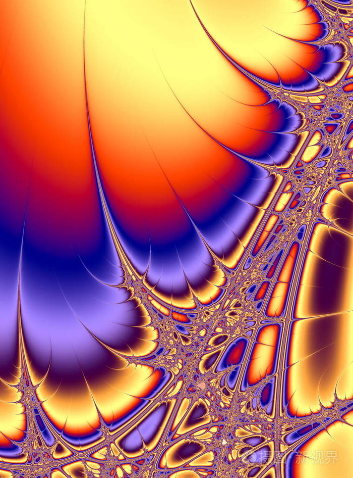 鲜艳美丽的分形, 充满了花朵的质感.颜色: 蓝色,绿色,灰色.