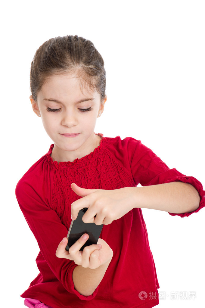 小女孩玩智能手机