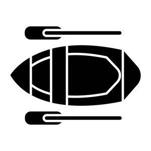 皮划艇图标，矢量图中，黑色标志上孤立的背景