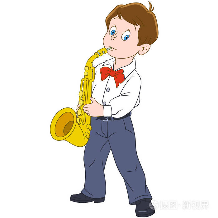 卡通男孩吹奏