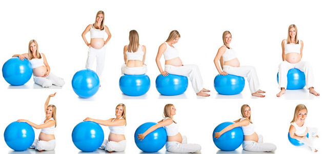 孕妇健身拼贴画上白色隔离