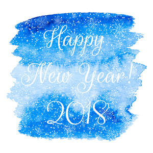 快乐的新年贺卡与蓝色水彩矢量背景
