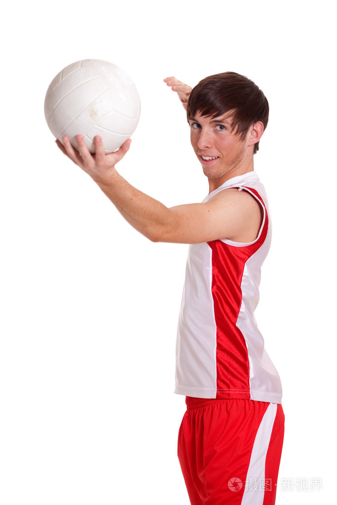 男子排球运动员.射过白色的工作室
