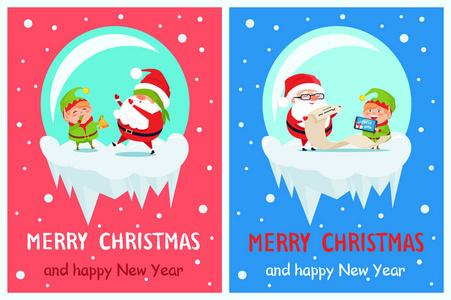 新年快乐圣诞节明信片圣诞老人和精灵