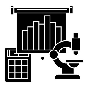 市场营销研究图标，矢量图中，黑色标志上孤立的背景