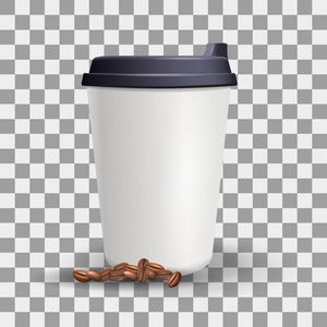 现实的空白和普通纸杯样机与咖啡豆