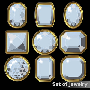一组各种形状的白色宝石钻石。