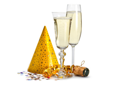 新年快乐香槟和蛇纹石