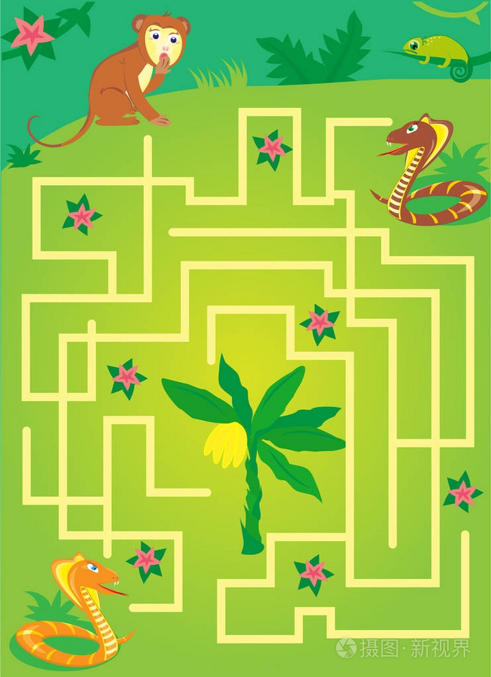 迷宫与丛林动物帮助猴子保持香蕉