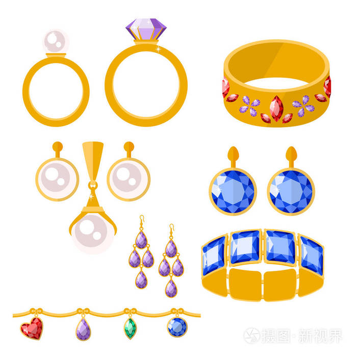传统黄金首饰手镯钻石豪华精美分钟珍贵黄金首饰矢量插画
