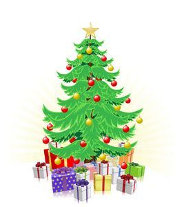 圣诞树和礼物插图