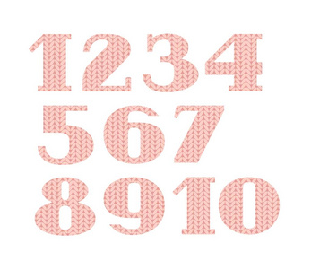 数字, 针织字体, 矢量, 粉红色。数字与衬。矢量字体。针织粉红色织物的模拟。矢量图片