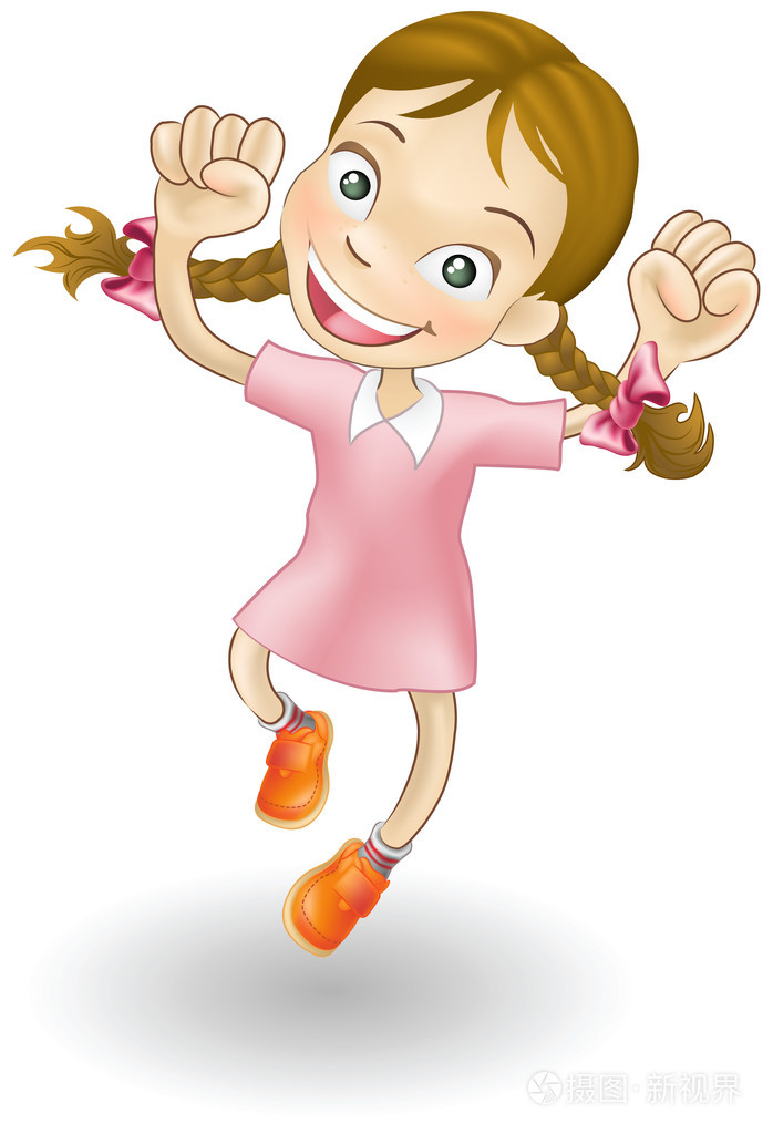 女孩高兴得跳起来插画-正版商用图片037b0i-摄图新视界