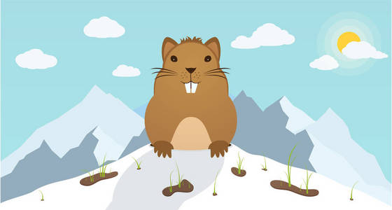 土拨鼠日土拨鼠在背景山上爬出洞照片