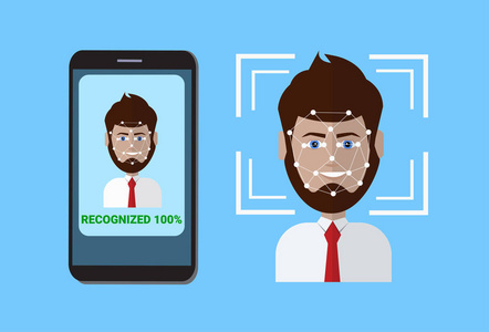 扫描面部控制保护智能手机扫描用户脸面部识别技术概念照片