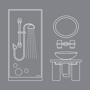 浴室室内设计可爱矢量插画 淋浴驾驶室