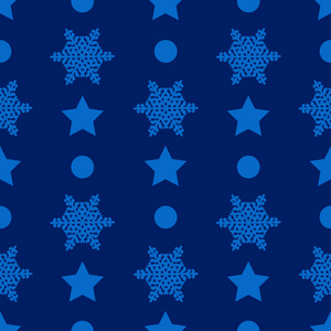 蓝色背景上的雪花星星和圆圈的圣诞 semless 图案