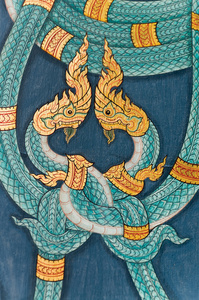 双蛇泰国画墙上图片
