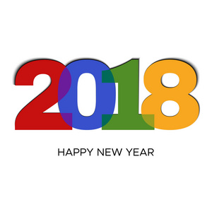 新年快乐2018彩色标签白色背景