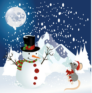 雪人和鼠标圣诞背景