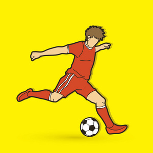 踢向量足球运动员跑动和踢球动作图形向量照片
