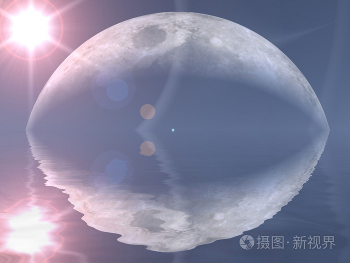 月亮和太阳反射在水中