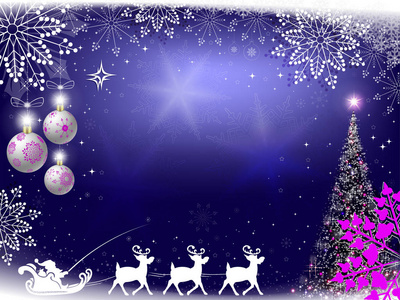 圣诞节蓝色背景与圣诞老人在鹿图片