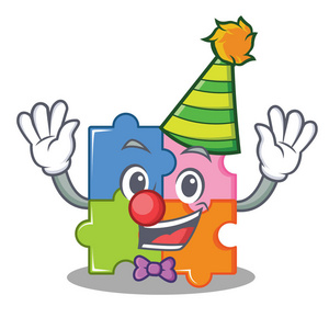 分散的拼图小丑拼图吉祥物卡通风格照片