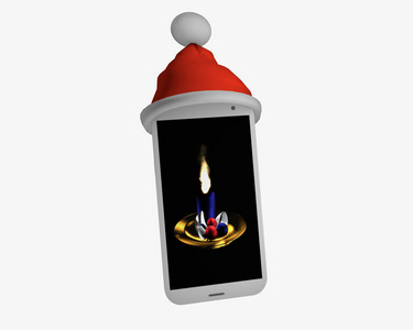 手机与圣诞老人帽子和出现图片图片