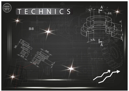 黑色背景上的机械图纸图片