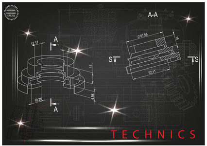 黑色背景上的机械图纸