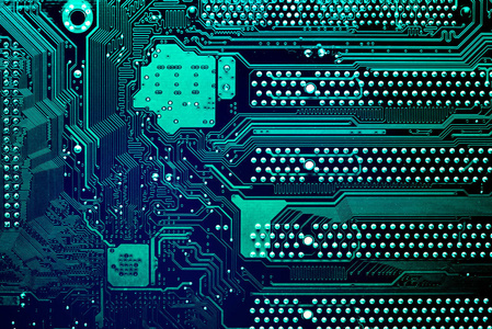 电路板。电子计算机硬件技术。主板数字芯片。科技科学背景。综合的通信处理器。信息工程的组成部分