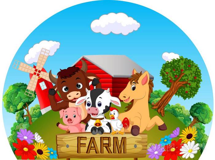 动物农场背景卡通兔子想法母牛农场动物母牛农场动物与动物农场背景鸡