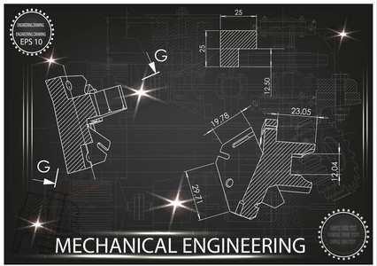 黑色背景上的机械图纸图片
