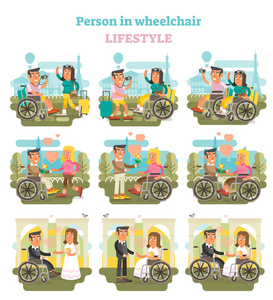 轮椅人生活方式矢量插画集锦