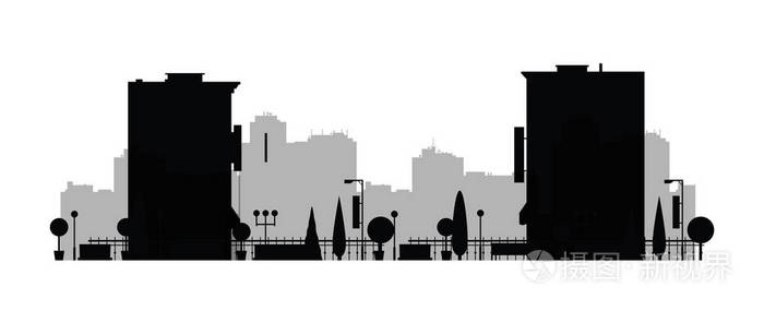 矢量城市剪影.城市景观的背景.建筑建筑全景视图中的插图.