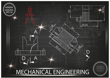 黑色背景上的机械图纸