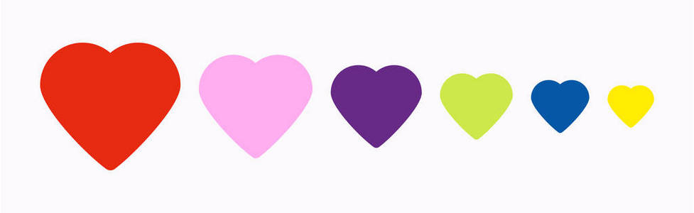 一组不同颜色的彩虹色彩形状的心